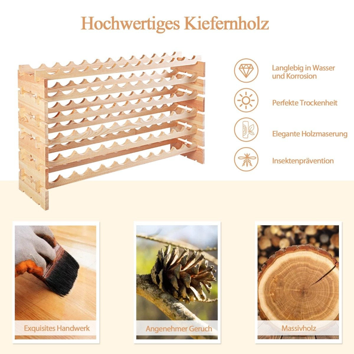 Wooden wine rack for 72 bottles, stackable wine stand, bottle rack, wooden shelf, wine cabinet