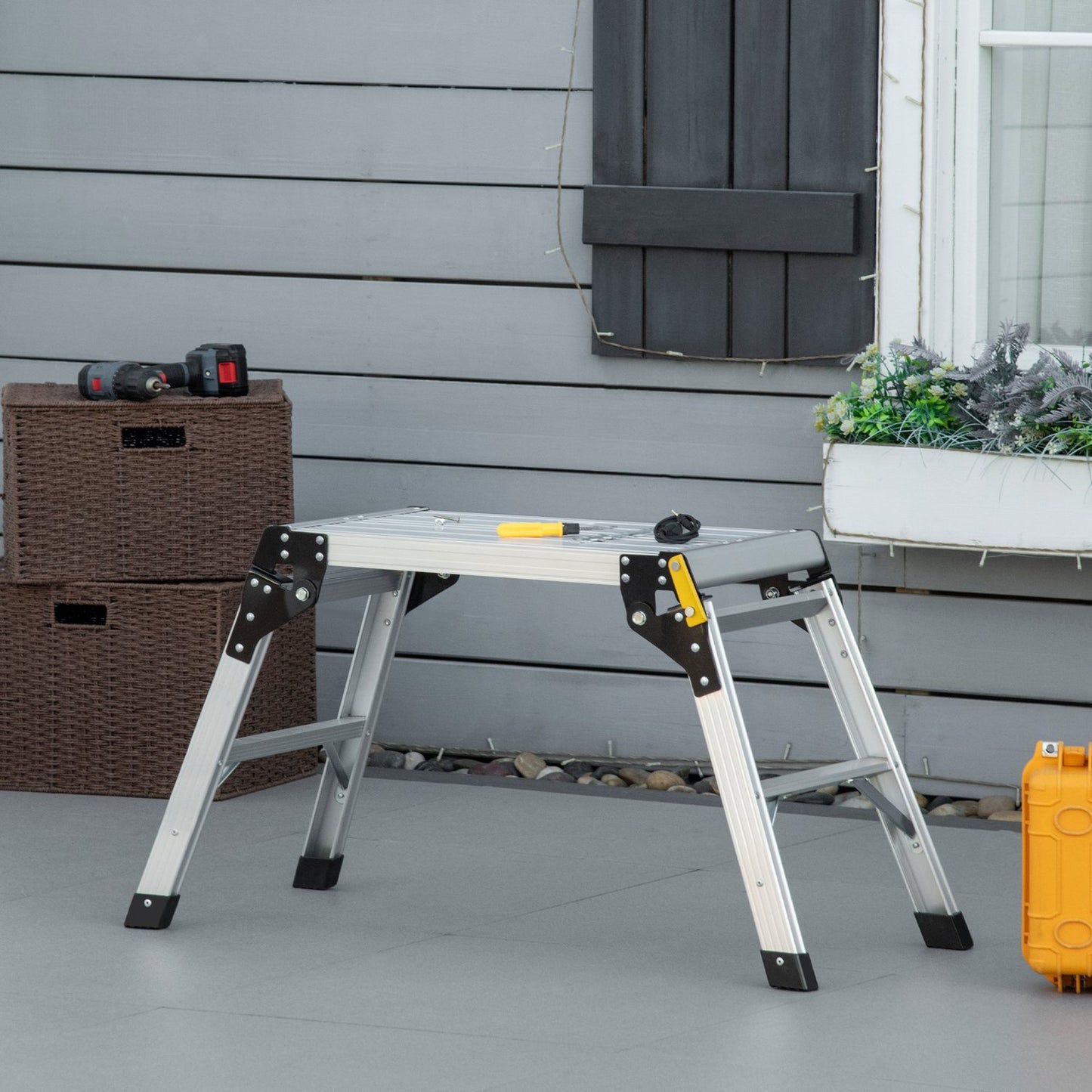 Folding workbench and platform, aluminum, 150 kg capacity
