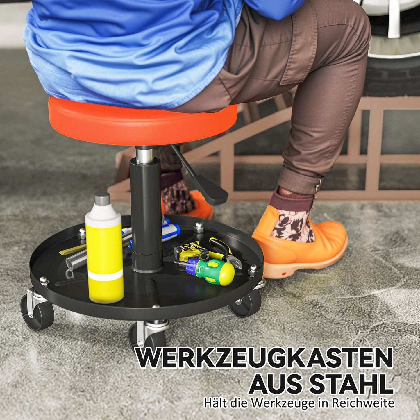 Rolling Workshop Stool, Adjustable Height, 135 kg Capacity
