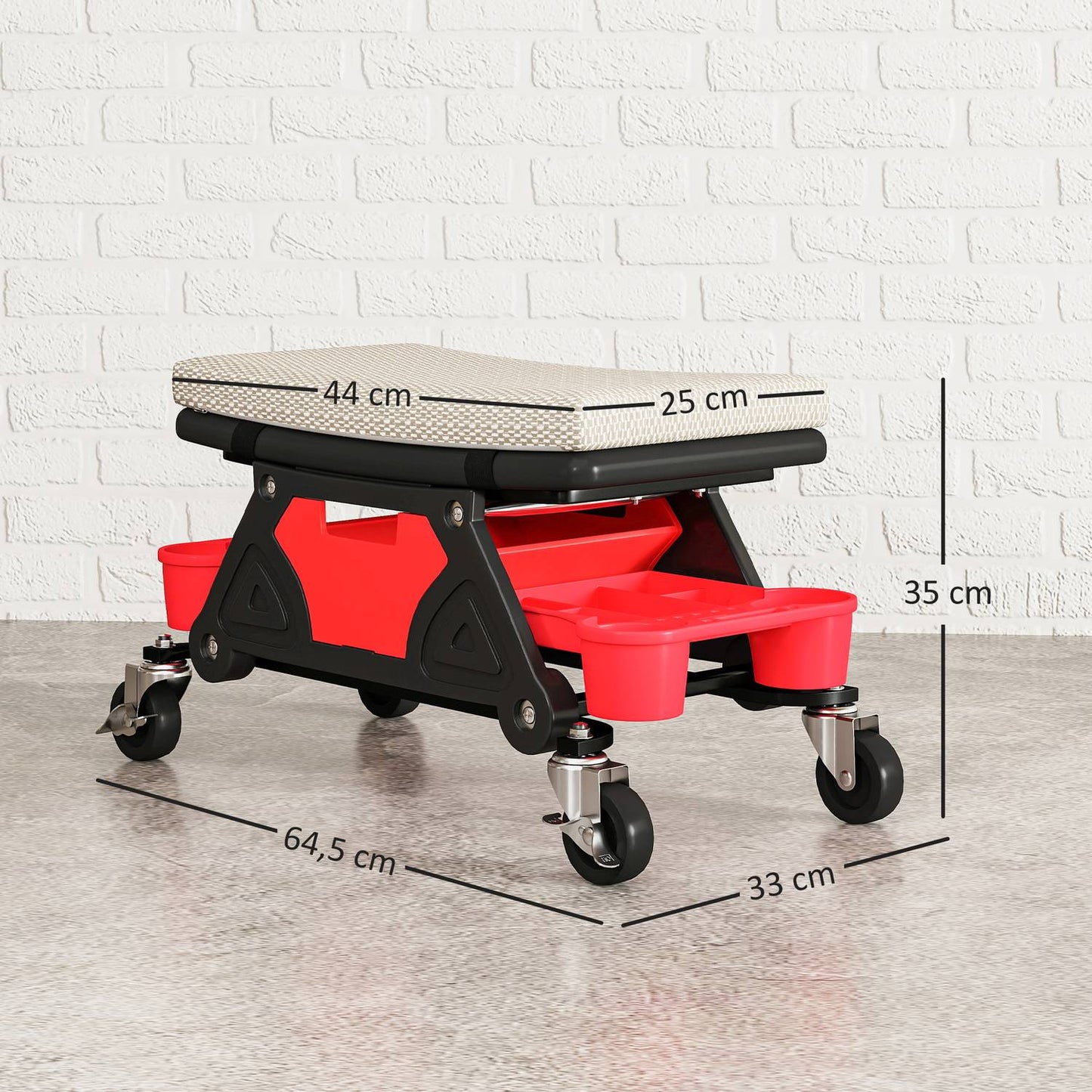Workshop stool with wheels, storage area 35cm high, rolling stool, load capacity up to 135 kg, grey