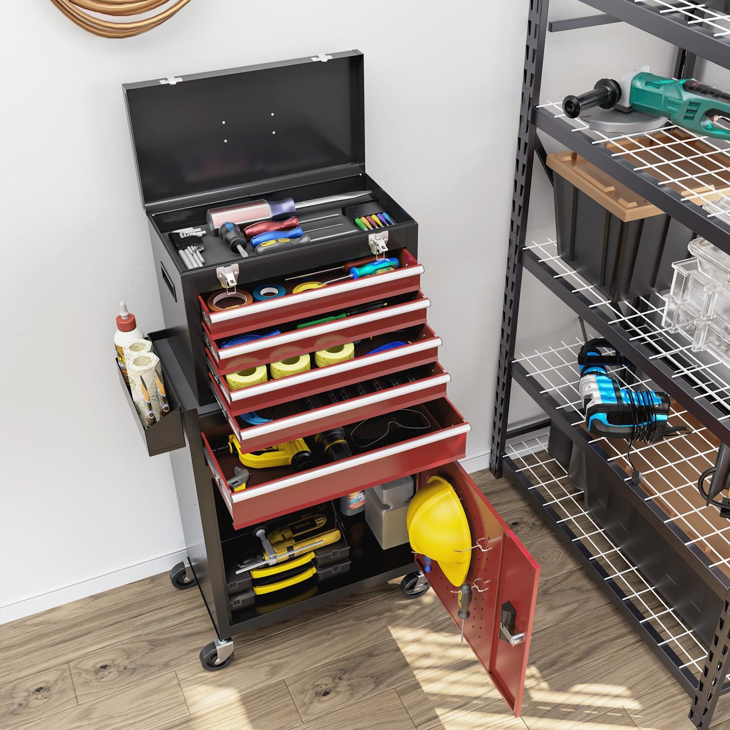 Mobile workshop trolley in steel, 5 drawers, Lockable, 130 kg load