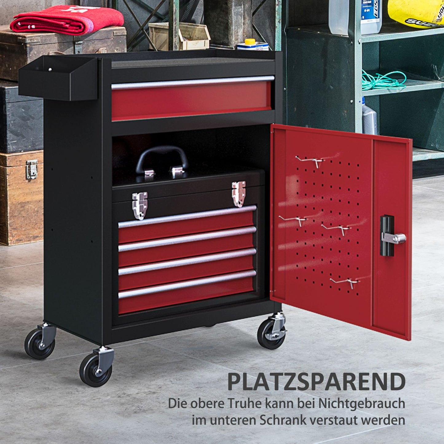 Mobile workshop trolley in steel, 5 drawers, Lockable, 130 kg load