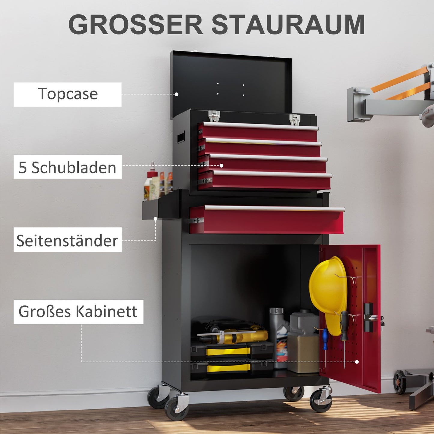 Mobile workshop trolley in steel, 5 drawers, Lockable, 130 kg load