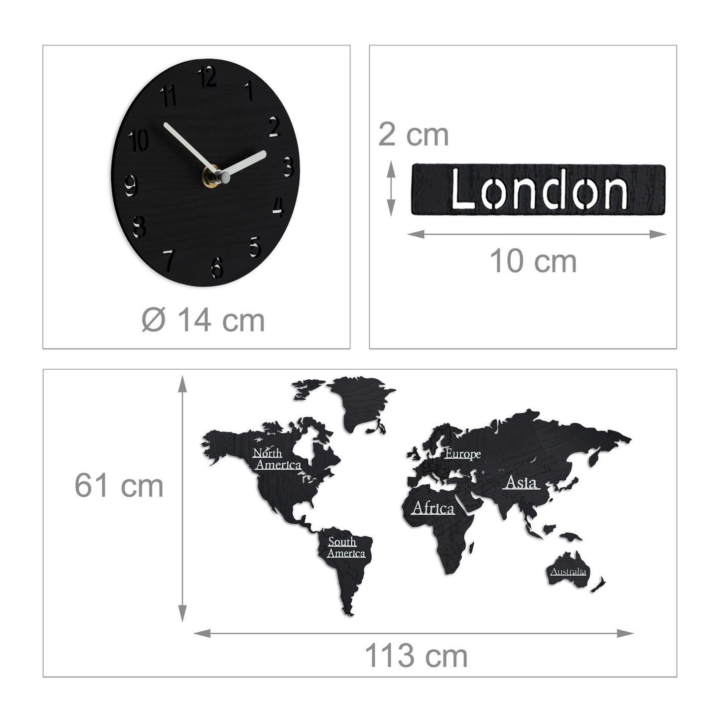World Map with 5 Clocks
