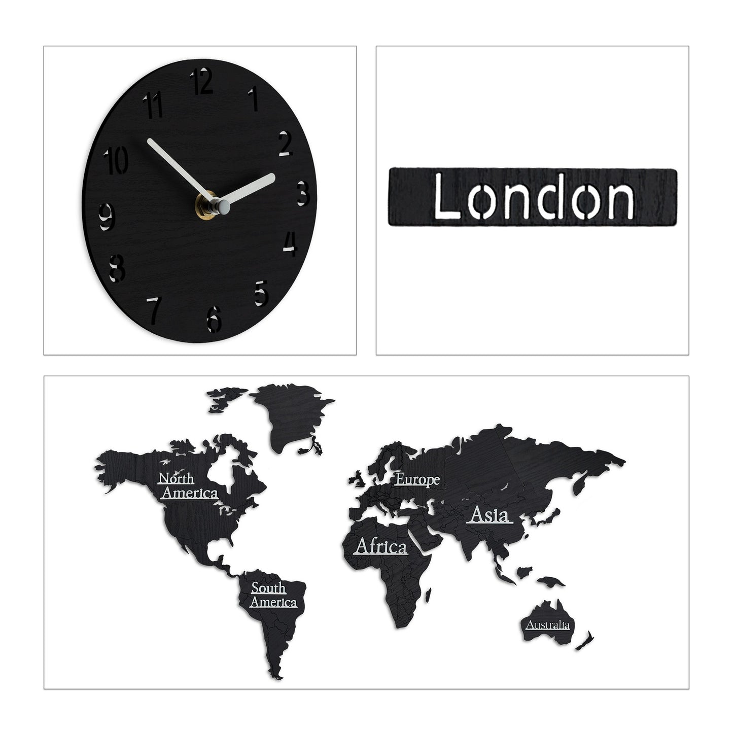 World Map with 5 Clocks