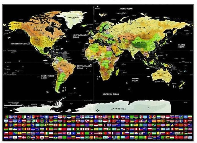 World map - scratch card with flags