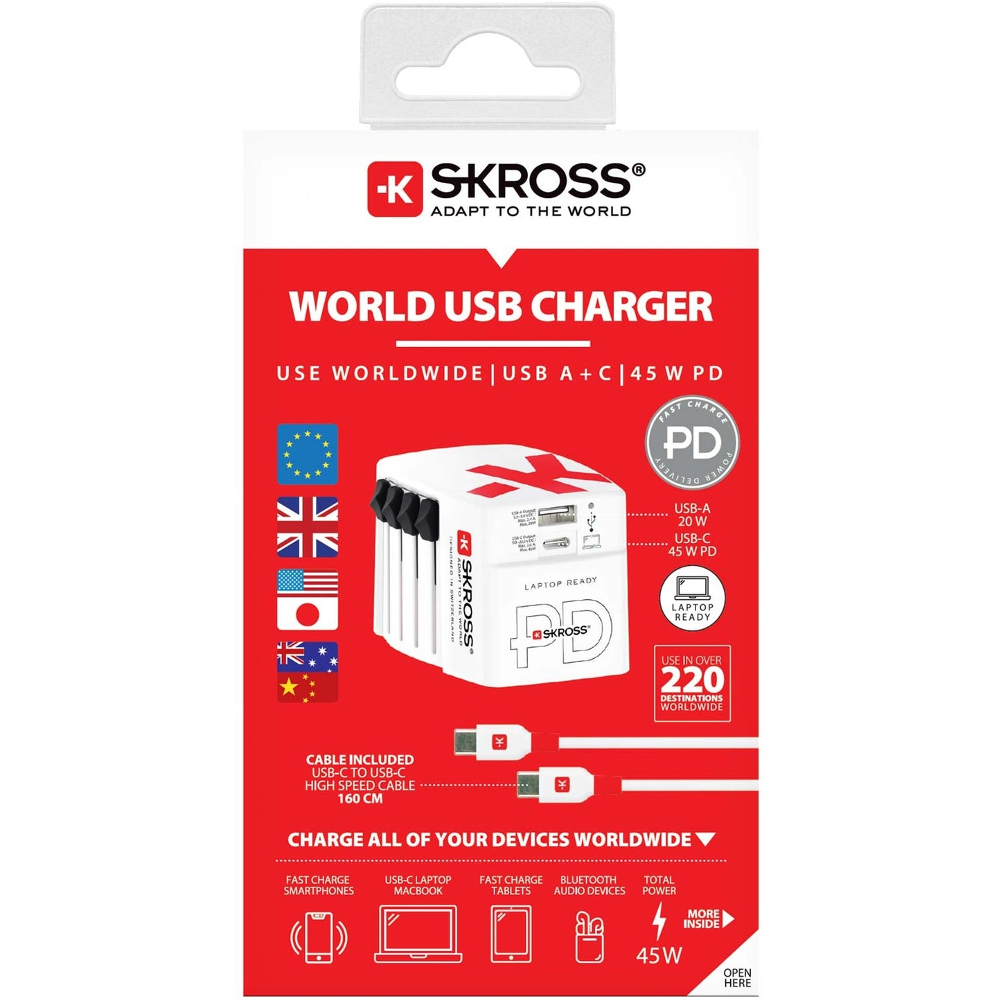 World travel charger AC45PD USB-A+USB-C PD 45W Ungrounded