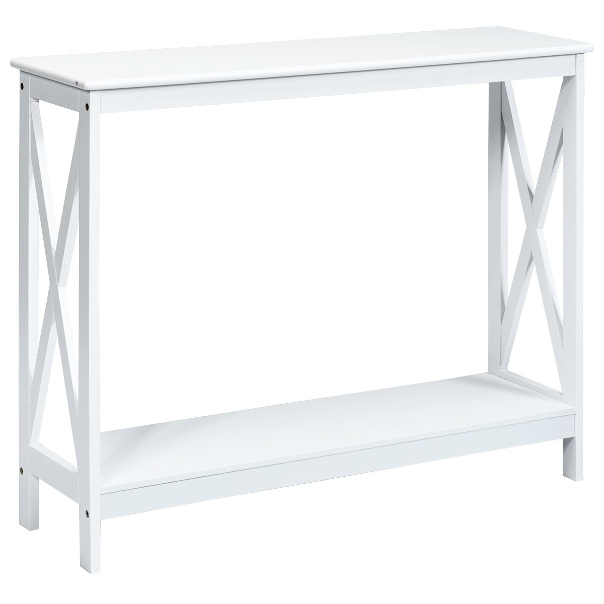 X-shaped narrow console table with 2 levels 100 x 30 x 80 cm white