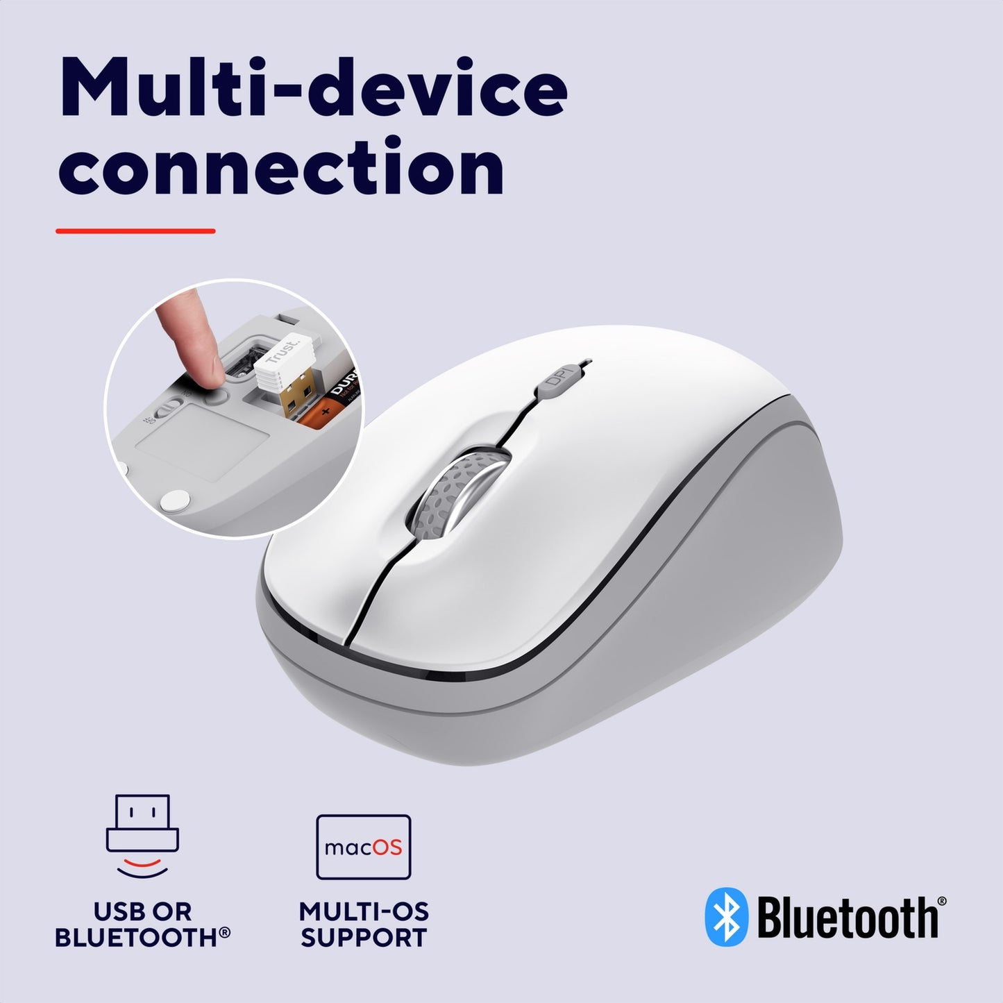 Yvi+ Wireless mouse Bluetooth / 2.4 GHz White