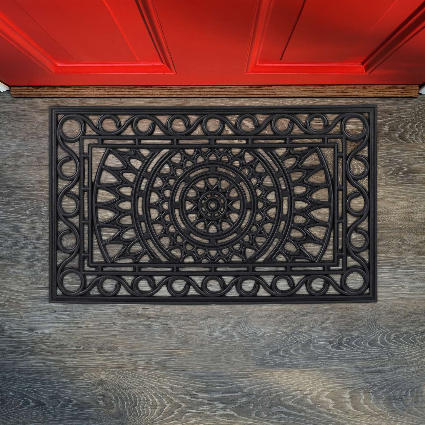 rectangular iron look rubber door mat