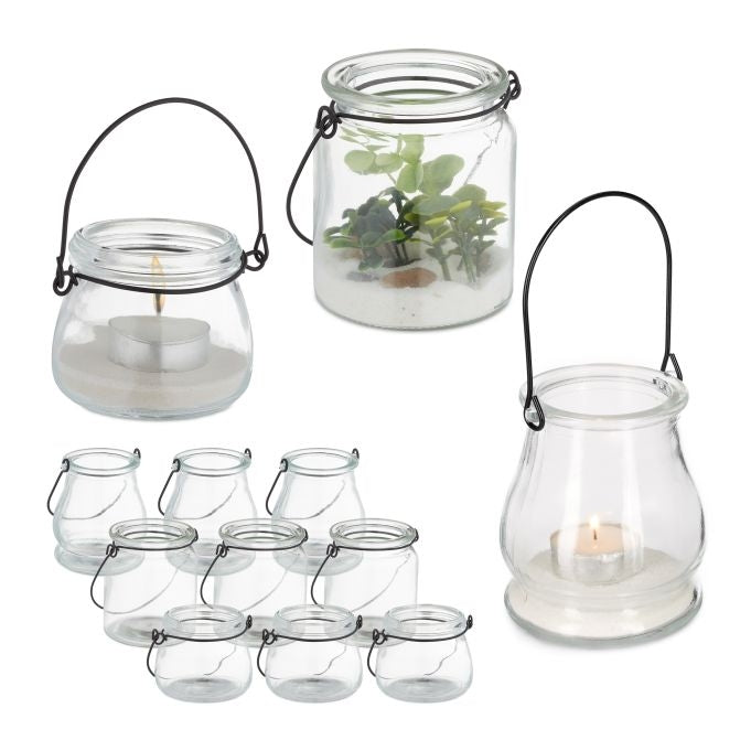 set of 12 glass lanterns in 3 sizes