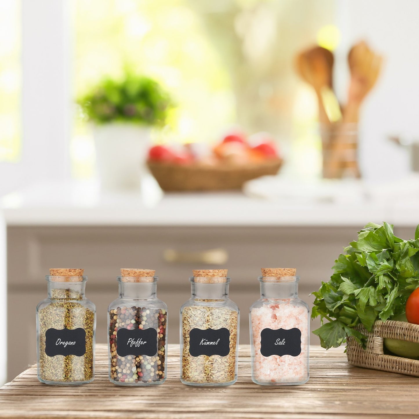 set of 20 spice jars with cork lids