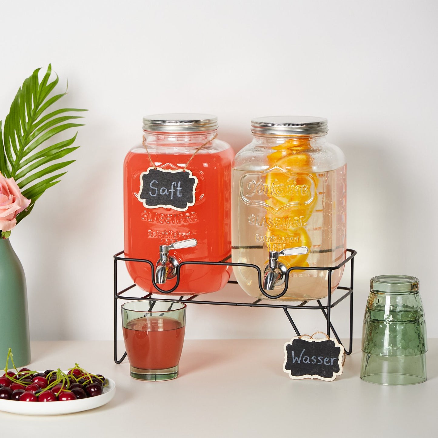 set of 2 drink containers 4L with stand