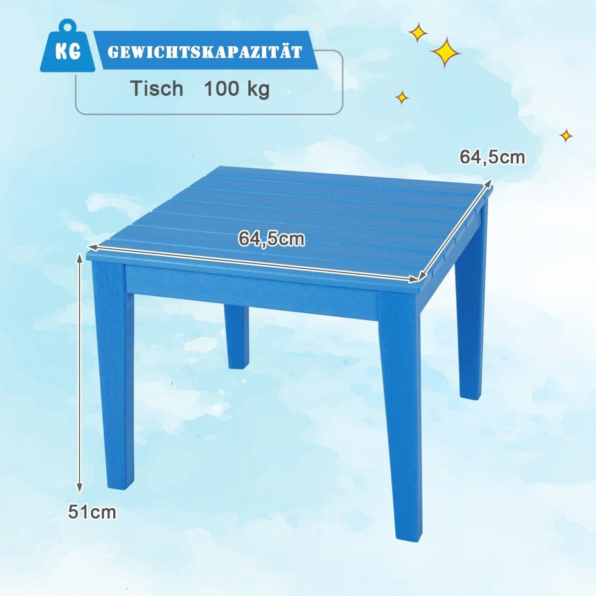 square children's table weatherproof durable play table blue 64.5 cm x 64.5 cm