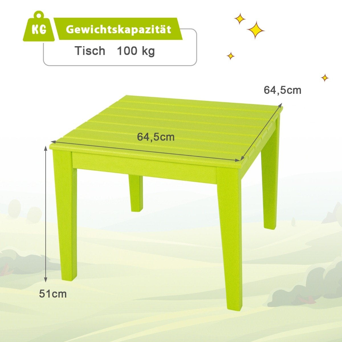 square children's table weatherproof durable play table green 64.5 cm x 64.5 cm