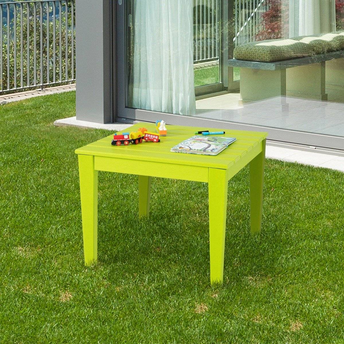 square children's table weatherproof durable play table green 64.5 cm x 64.5 cm
