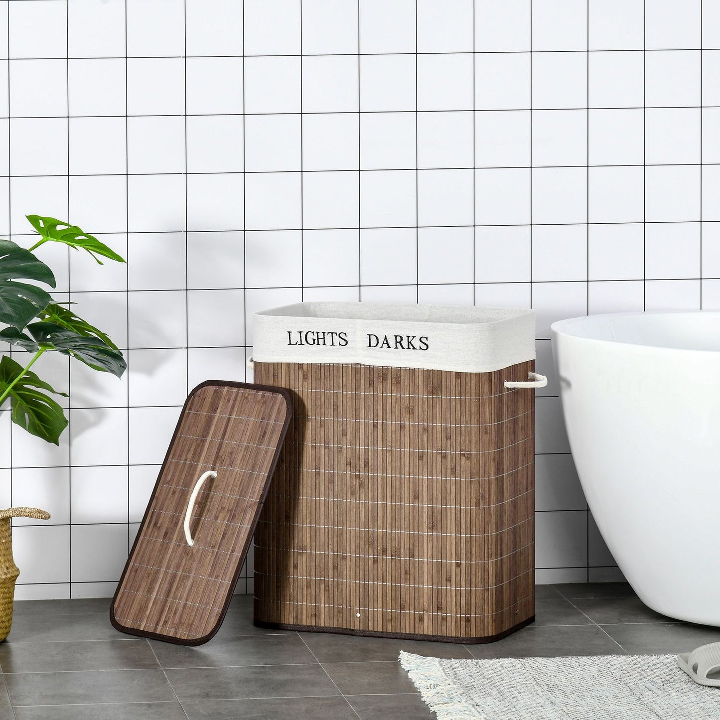 100L laundry basket - bamboo, cotton, 3 handles, washable