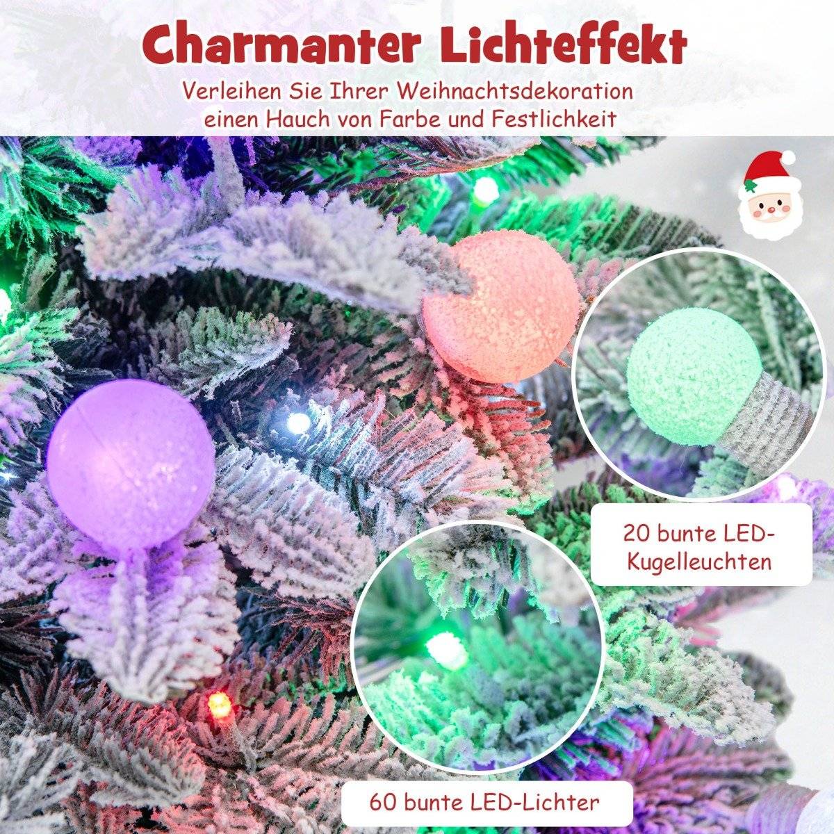 100cm artificial Christmas tree flocked fir tree with 80 multi-colored LED lights