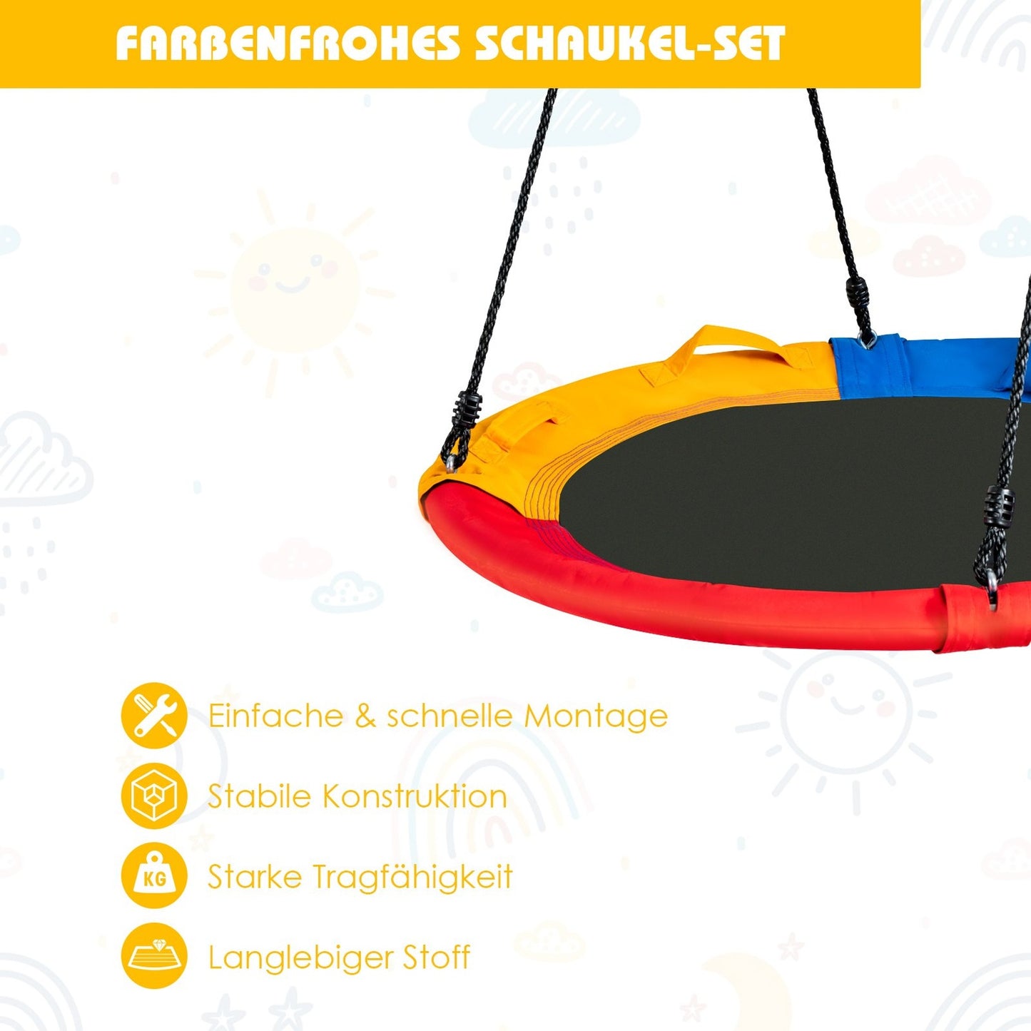 Ø100 cm swing with 100 - 180 cm adjustable rope saucer tree swing colorful