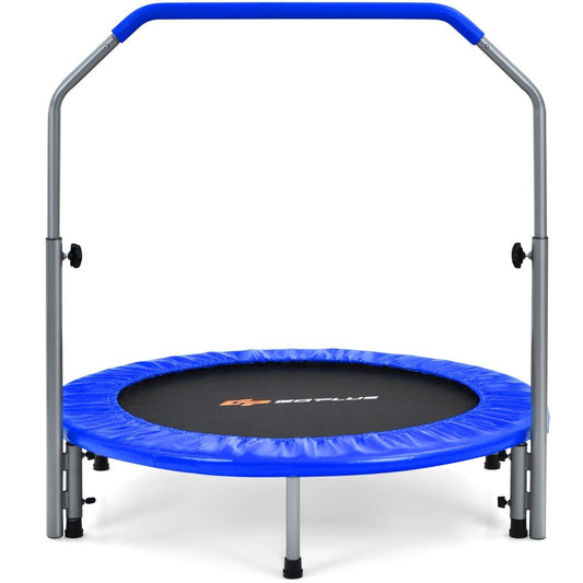 Ø101 cm folding mini trampoline fitness trampoline with height-adjustable handle blue + black