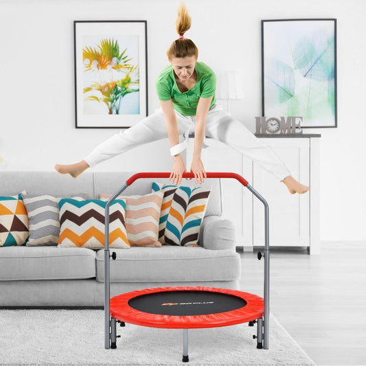 Ø101 cm folding mini trampoline with height-adjustable handle fitness trampoline red