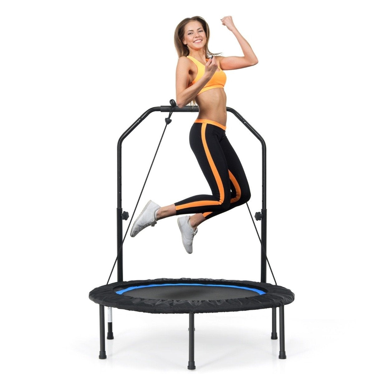 Ø101 cm trampoline with 2 resistance bands mini trampoline with height-adjustable handle black + blue