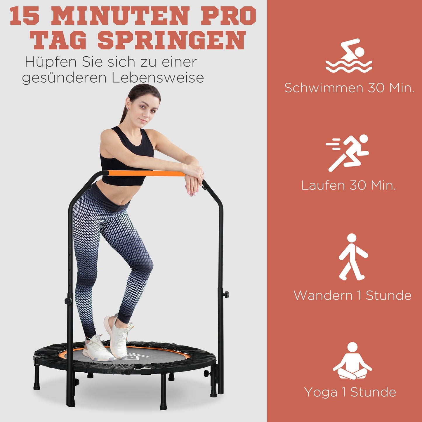 Fitness trampoline with adjustable handle - 102 cm, 100 kg limit