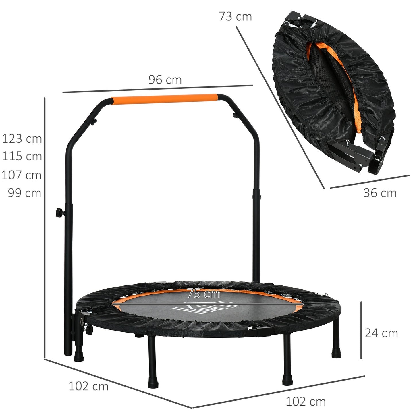Fitness trampoline with adjustable handle - 102 cm, 100 kg limit