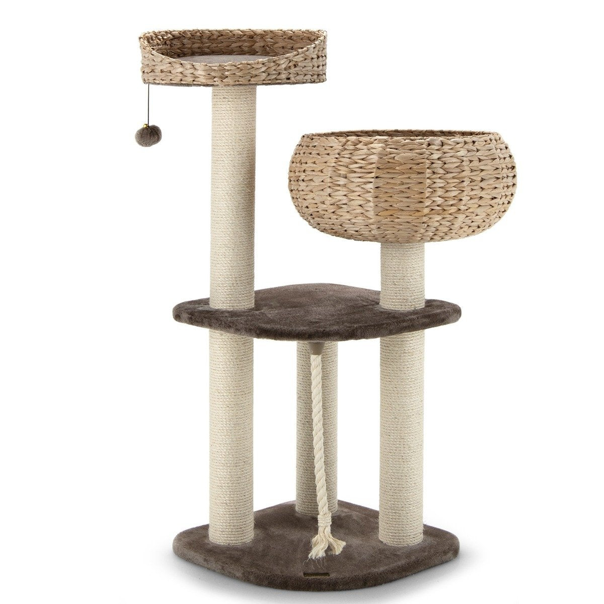 104cm Wooden Cat Tree with Beds & Toy Ball & Rope & Sisal Wrapped Columns