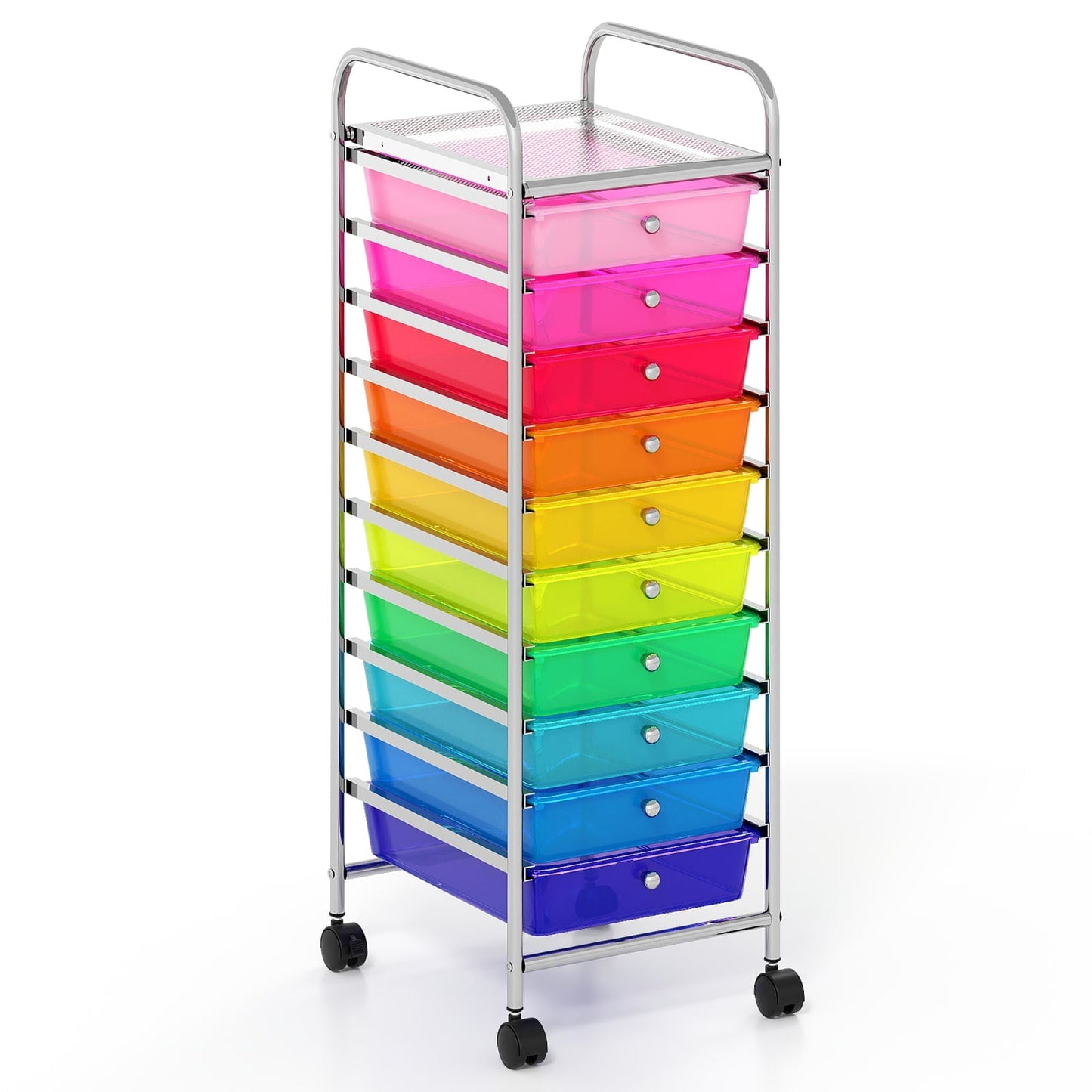 10-Drawer Rolling Cart with Lockable Wheels, Metal Frame