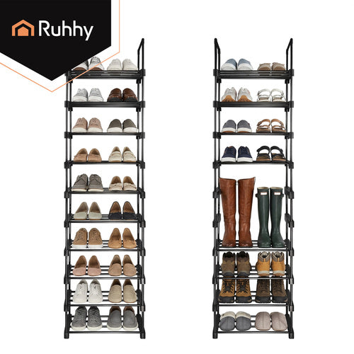 10-Level Shoe Rack, 20 Pairs, 45x30x174 cm, Black