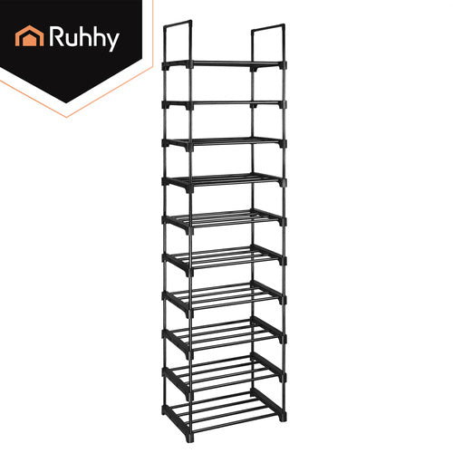 10-Level Shoe Rack, 20 Pairs, 45x30x174 cm, Black