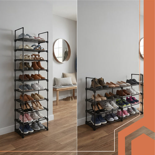 10-Level Shoe Rack, 20 Pairs, 45x30x174 cm, Black