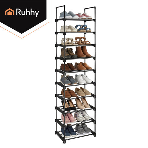 10-Level Shoe Rack, 20 Pairs, 45x30x174 cm, Black