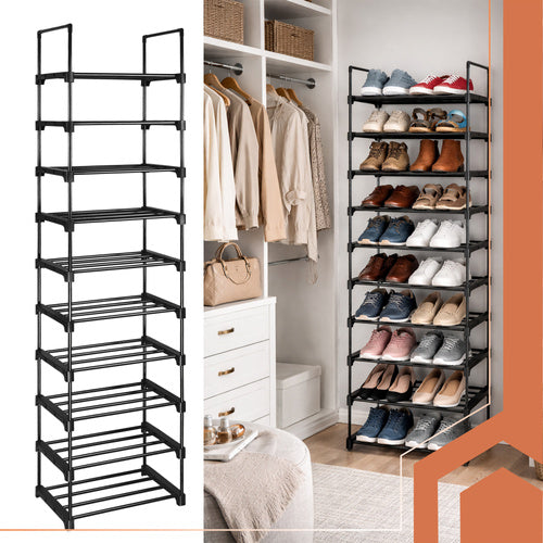 10-Level Shoe Rack, 20 Pairs, 45x30x174 cm, Black