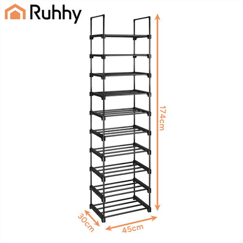 10-Level Shoe Rack, 20 Pairs, 45x30x174 cm, Black
