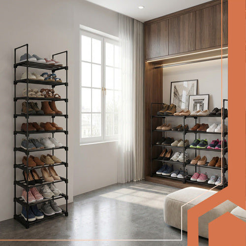 10-Level Shoe Rack, 20 Pairs, 45x30x174 cm, Black