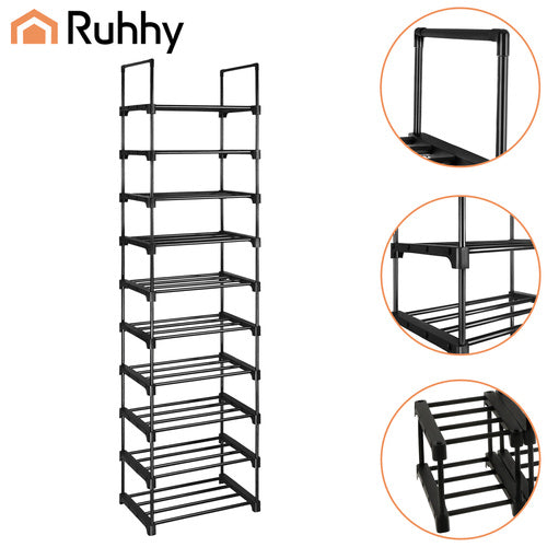 10-Level Shoe Rack, 20 Pairs, 45x30x174 cm, Black