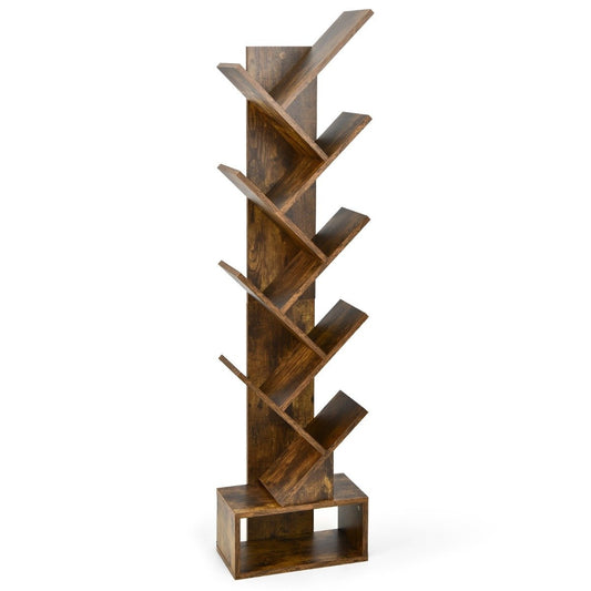 10 Tier Tree Bookcase with Drawer for Bedroom/Living Room Rustic Brown