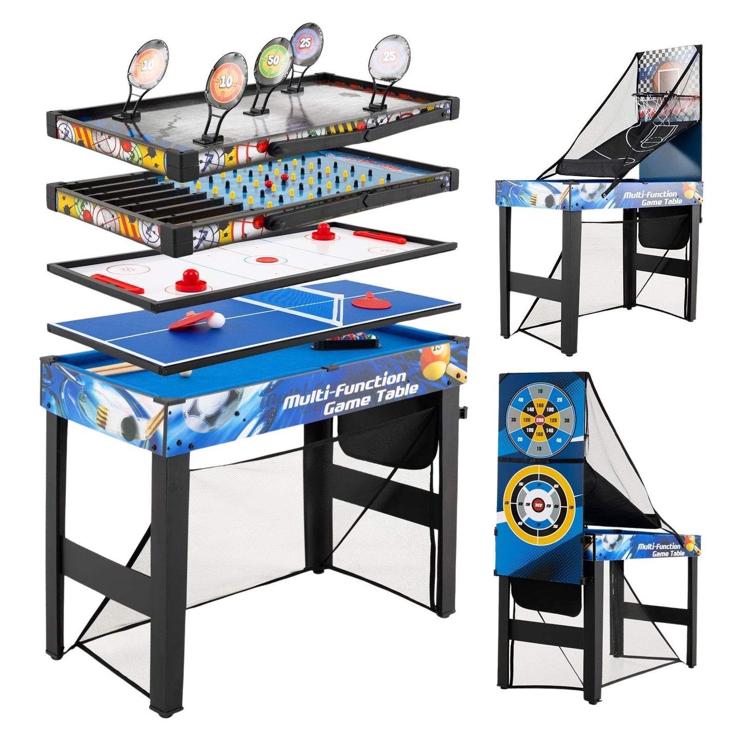 10-in-1 Multi-Game Table Set with Billiards, Hockey, Table Tennis