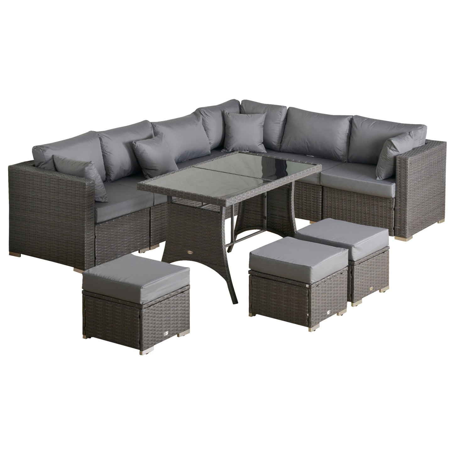 10-piece dark gray rattan patio set with cushions