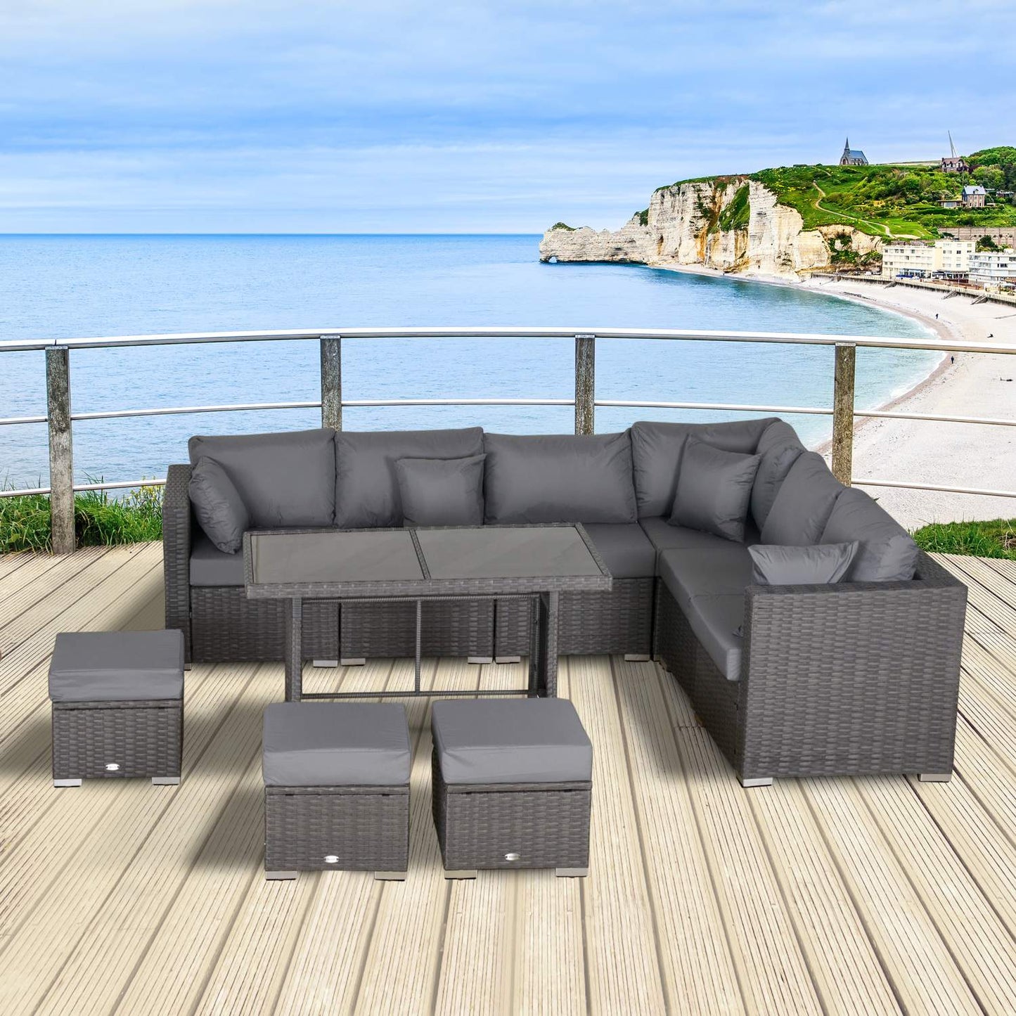 10-piece dark gray rattan patio set with cushions