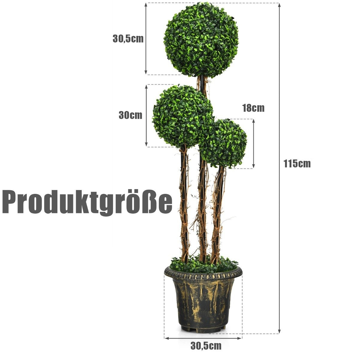 115 cm artificial plant with pot & 3 balls artificial tree, artificial decorative plant, green plants