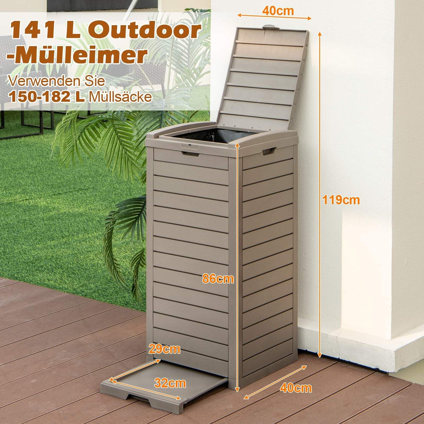 118L Outdoor Trash Can Set with Lid & Liquid Tray