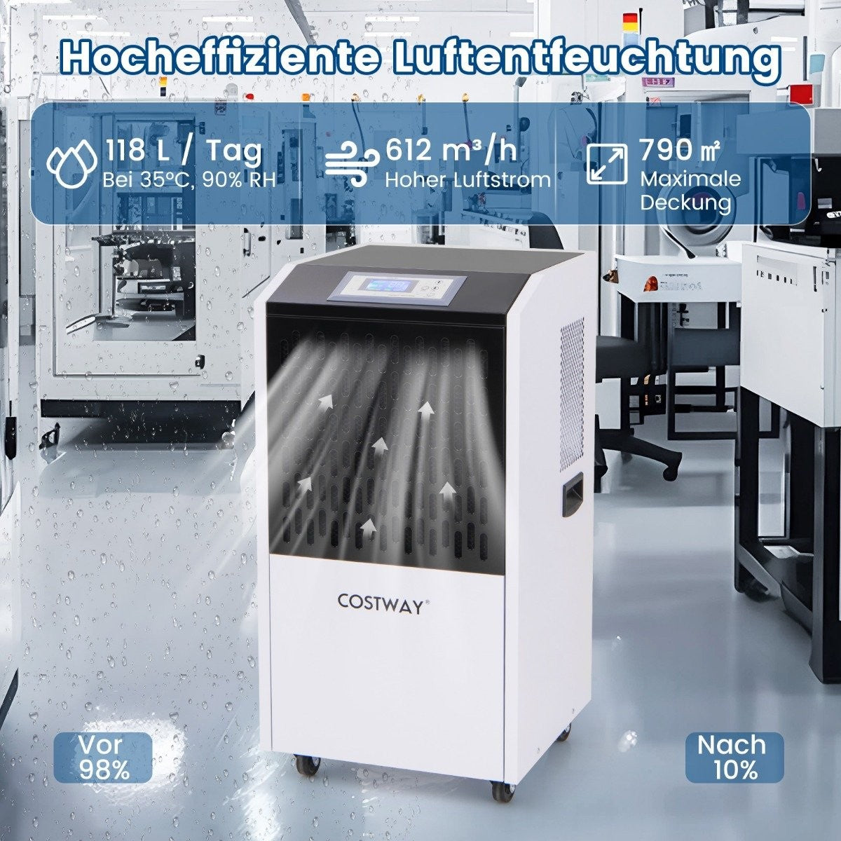 118 L/day dehumidifier commercial construction dryer with drain hose 24H timer and 4 wheels