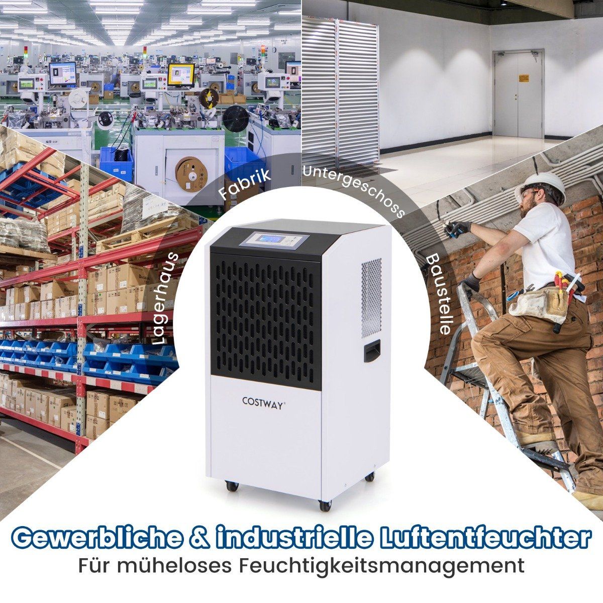 118 L/day dehumidifier commercial construction dryer with drain hose 24H timer and 4 wheels