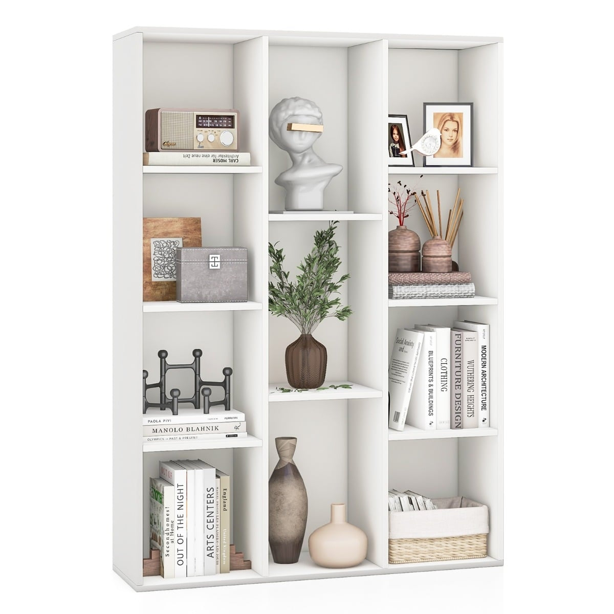 11-Shelf White Bookcase, 74x24x106 cm, Freestanding