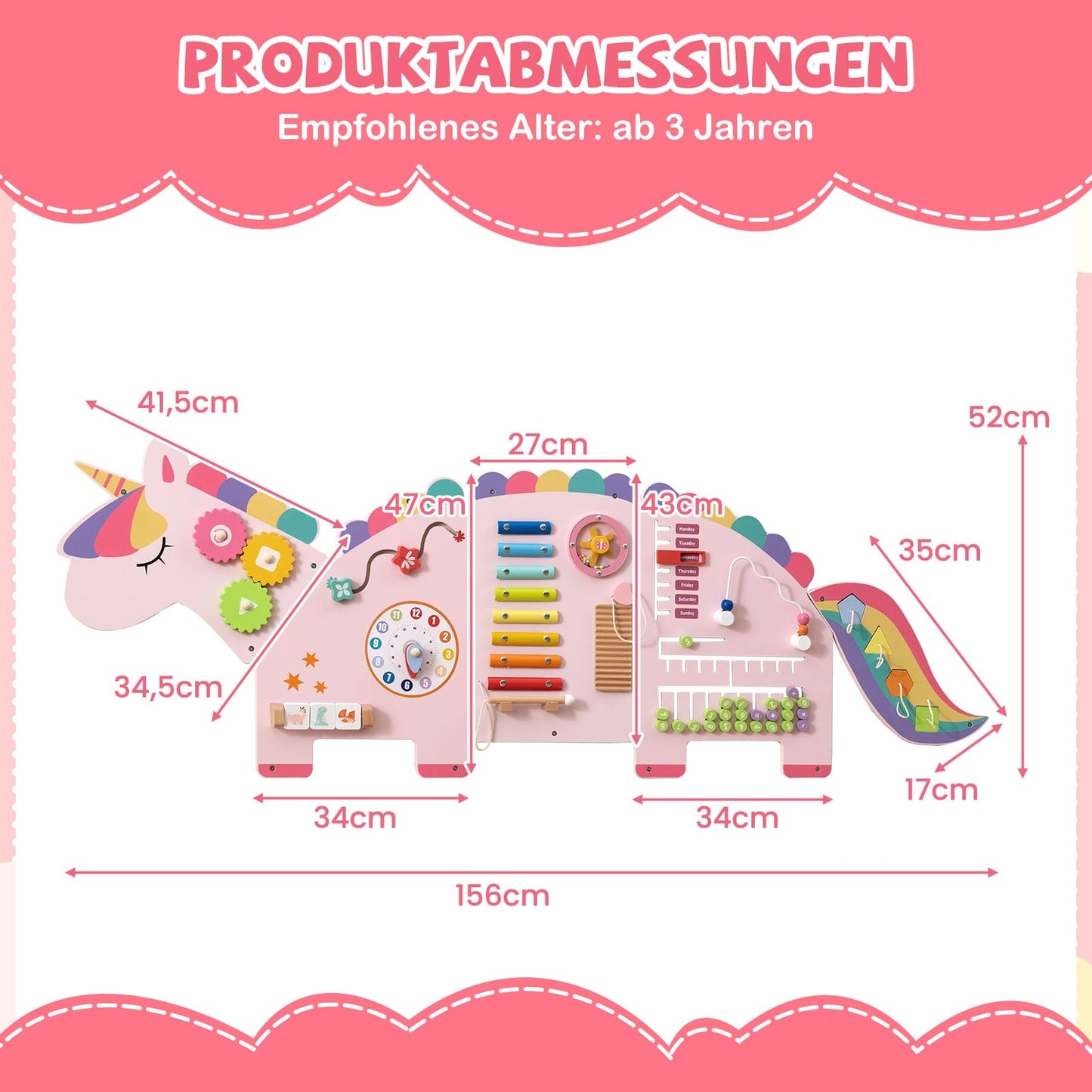 11-in-1 Unicorn Activity Wall for Toddlers, Montessori Sensory Board