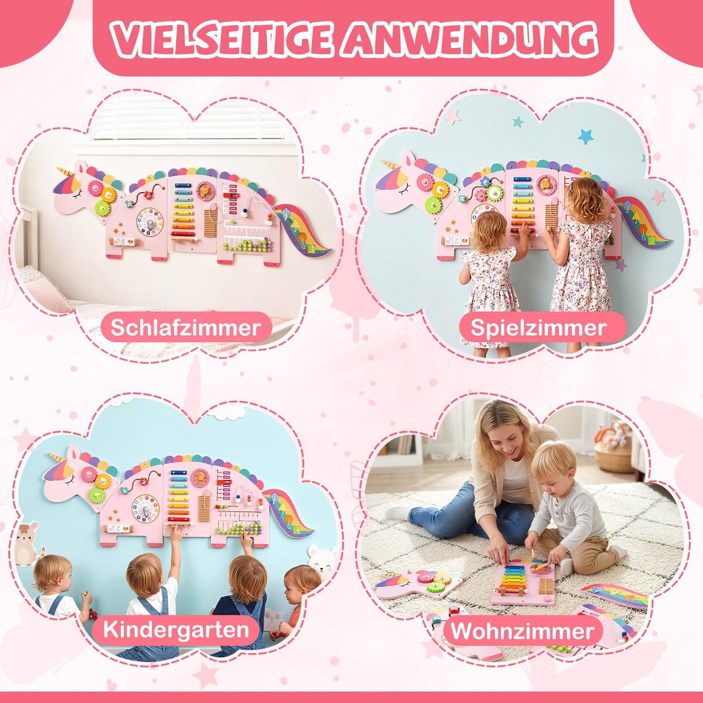 11-in-1 Unicorn Activity Wall for Toddlers, Montessori Sensory Board