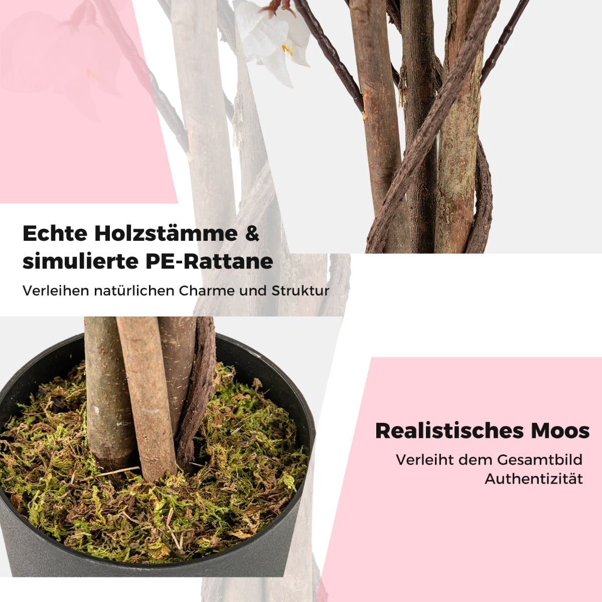 120 cm Artificial Bougainvillea Tree with Pot, Pink, 2-Pack